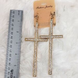 🔵BOGO FREE🔵 Large Gold Cross Earrings 5" x 2" Costume